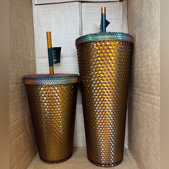 NWT Starbucks 50th Anniversary Venti & Grande Set Honeycomb Gold Studded Tumbler - Picture 2 of 4